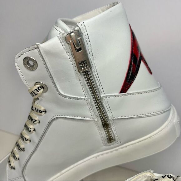 Zadig and Voltaire High Flash Calfskin Sneakers, Red Lightening Bolt, 7, NIB - Picture 10 of 14